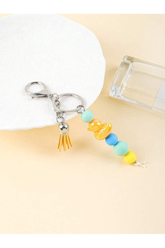 1pc Colorful Beaded Duck Keychain - Glossy Duck Pendant With Tassel Design, Bag Accessory, Great Gift For Friends And Sisters