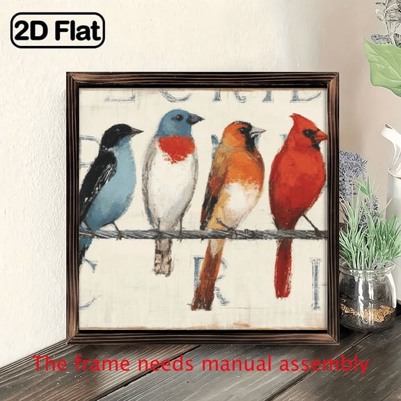 1pc Colorful Birds on a Wire 8x8 Inch Wood Sign - Religious Inspirational Wall Art with Vibrant Watercolor Bird Design, Tabletop Decor for Home, Office, Church - Motivational Gift for Family Friends