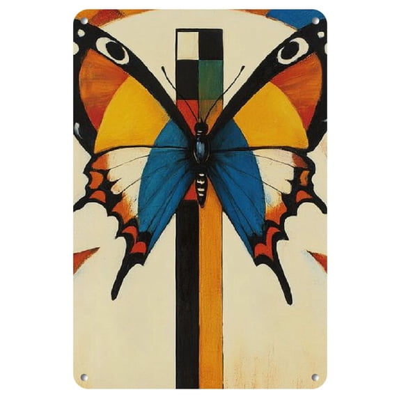 1pc Colorful Butterfly Metal Wall Art Sign - Vibrant Abstract Geometric Design with Bold Colors, 8x12 Inch Iron Decor for Home, Coffee Shop, Bar, or Cafe, Butterfly Decorations, 2D