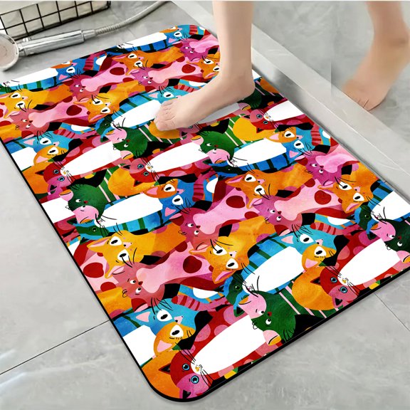 1pc Colorful Cat Bathroom Rug Bathroom Decor and Accessories- Durable,Anti Slip,And Quick Drying,Suitable For Indoor/outdoor Use - Perfect For Bathrooms,Bedrooms,Kitchens