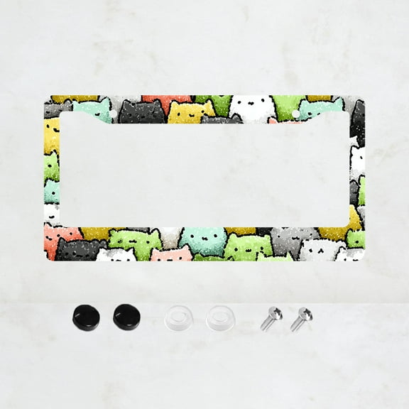 1pc Colorful Cat Pattern 2 Hole License Plate Frame, Aluminum Material, 6x12 Inch, with Screw Set, Cartoon Design for Car Decoration, Fun and Unique Auto Accessory, Fits US Standard License Plate Size