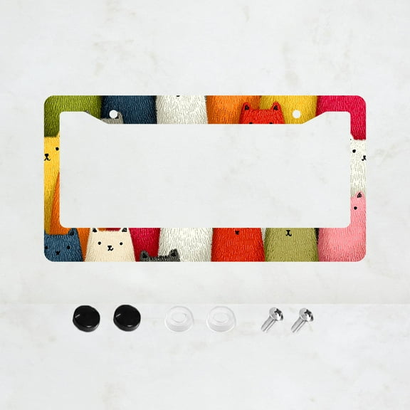1pc Colorful Cat Pattern 2 Hole License Plate Frame, Aluminum Material, 6x12 Inches, with Screw Set, Fun Cartoon Design for Car Decoration and Gift, Retro Style, American Standard License Plate Size