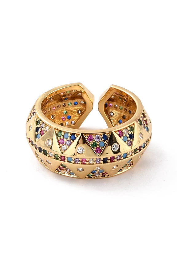 1pc Colorful Cubic Zirconia Dome Ring for Her Adjustable Cuff Finger Ring Cadmium Free & Lead Free golden Size 6(16.5mm)