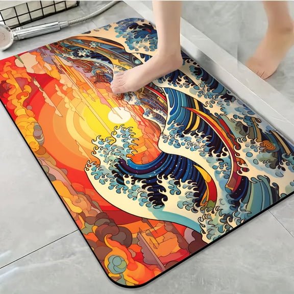 1pc Colorful Dynamic Ocean Wave Art Bathroom Rug Bathroom Decor and Accessories- Durable,Anti Slip,And Quick Drying,Suitable For Indoor/outdoor Use - Perfect For Bathrooms,Bedrooms,Kitchens