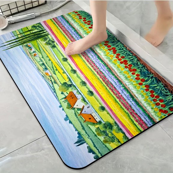 1pc Colorful Field Landscape Bathroom Rug Bathroom Decor and Accessories- Durable,Anti Slip,And Quick Drying,Suitable For Indoor/outdoor Use - Perfect For Bathrooms,Bedrooms,Kitchens
