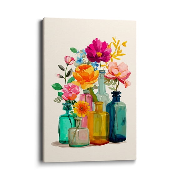 Topbout Art Colorful Glass Bottle Floral Watercolor Canvas Wall Art - Luxury Fresh Living Room Decor