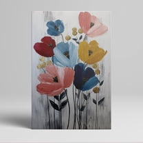 1pc Colorful Floral Canvas Wall Art with Bold - Hued Blooms and Gold Accents, framed Decor room hanging Wall Picture Decor for Home Gifts, living room, bathroom, bedroom, kitchen wall art