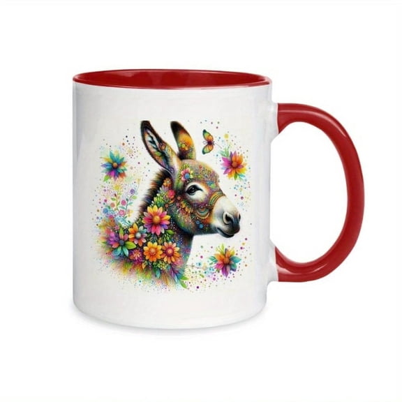 1pc Colorful Floral Donkey Ceramic Mug 11oz White Coffee Tea Cup with Vibrant Donkey Design Flowers and Mother S Day Mom Daughter or Mama Hand Wash Only Coffee Mu