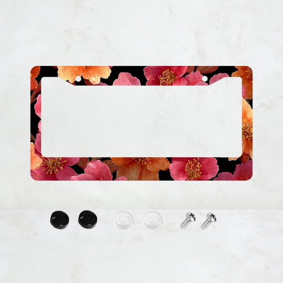 1pc Colorful Floral Pattern 2 Hole License Plate Frame, Aluminum Material, 6x12 Inches with Screw Set, Retro Novelty Car Decoration Gift, American Standard Universal Size for Vehicle Tags