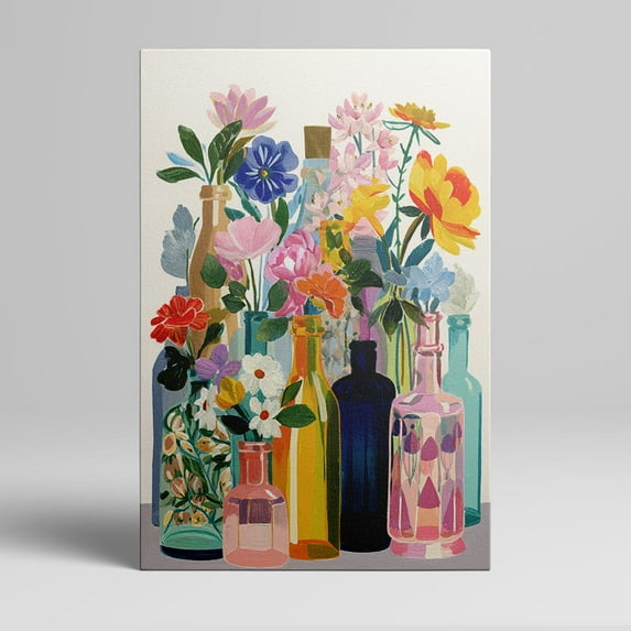 1pc Colorful Flower - Filled Glass Bottles Canvas Art, framed Decor room hanging Wall Picture Decor for Home Gifts, living room, bathroom, bedroom, kitchen wall art decor canvas wall art