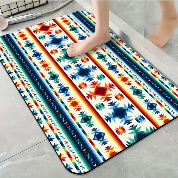 1pc Colorful Geometric Tribal Bathroom Rug Bathroom Decor and Accessories- Durable,Anti Slip,And Quick Drying,Suitable For Indoor/outdoor Use - Perfect For Bathrooms,Bedrooms,Kitchens