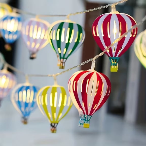 1pc Colorful Hot Air Balloon LED Light String | Cast Iron, Ideal for Wedding, Birthday, Living Room Wall Decor, Festive Lighting, Cozy Home Decoration, Battery Powered (No Battery Included)