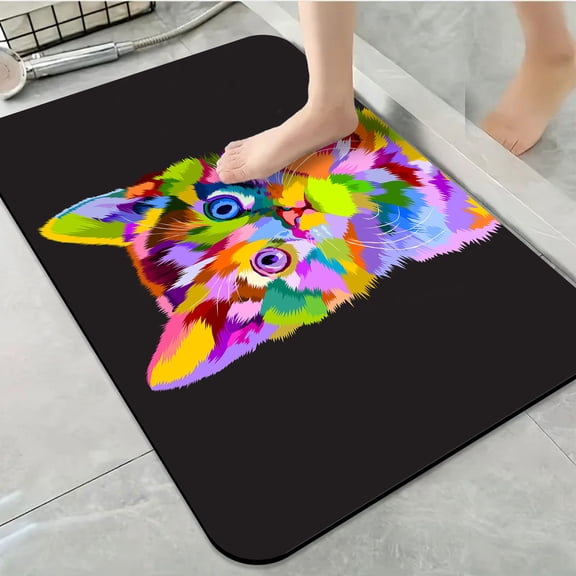 1pc Colorful Kitten Bathroom Rug Bathroom Decor and Accessories- Durable,Anti Slip,And Quick Drying,Suitable For Indoor/outdoor Use - Perfect For Bathrooms,Bedrooms,Kitchens