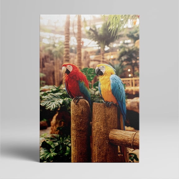 1pc Colorful Macaw Parrots on Wooden Posts with Tropical Background framed Decor room hanging Wall Picture Decor for Home Gifts, living room, bathroom, bedroom, kitchen wall art decor canvas wall art