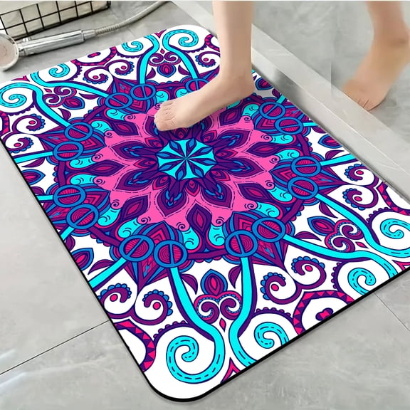 1pc Colorful Mandala inspired Design Bathroom Rug Bathroom Decor and Accessories- Durable,Anti Slip,And Quick Drying,Suitable For Indoor/outdoor Use - Perfect For Bathrooms,Bedrooms,Kitchens
