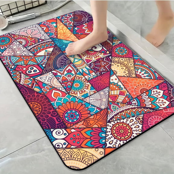 1pc Colorful Mandala inspired Design Bathroom Rug Bathroom Decor and Accessories- Durable,Anti Slip,And Quick Drying,Suitable For Indoor/outdoor Use - Perfect For Bathrooms,Bedrooms,Kitchens