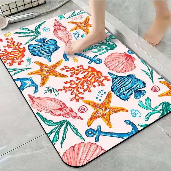1pc Colorful Nautical Bathroom Rug Bathroom Decor and Accessories- Durable,Anti Slip,And Quick Drying,Suitable For Indoor/outdoor Use - Perfect For Bathrooms,Bedrooms,Kitchens