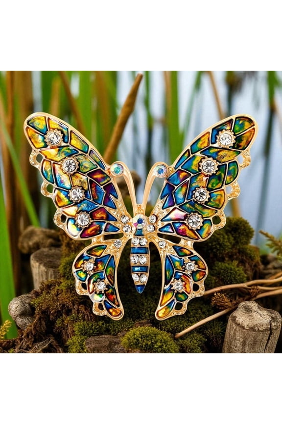 1pc Colorful Oil-Drop Butterfly Rhinestone Brooch Japanese Korean Style Animal Jewelry
