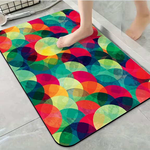 1pc Colorful Overlapping Circles Bathroom Rug Bathroom Decor and Qccessories- Durable,Anti Slip,And Quick Drying,Suitable For Indoor/outdoor Use - Perfect For Bathrooms,Bedrooms,Kitchens