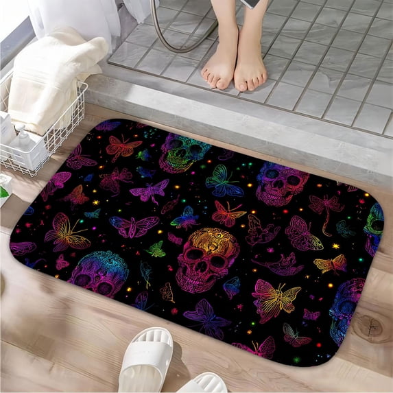 1pc Colorful Skulls Absorbent Non-Slip Bathroom Thickened Flannel Rug Decor,Soft,Quick Drying,Suitable For Indoor/outdoor Use,Bathrooms,Bedrooms,Kitchens,Terrace,Laundry Rooms,16"x24"