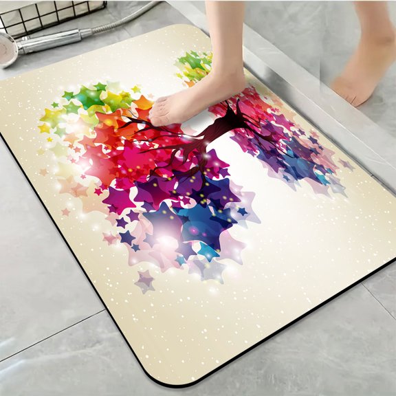 1pc Colorful Star Shaped Tree Bathroom Rug Bathroom Decor and Accessories- Durable,Anti Slip,And Quick Drying,Suitable For Indoor/outdoor Use - Perfect For Bathrooms,Bedrooms,Kitchens