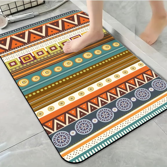 1pc Colorful Tribal style Stripes Bathroom Rug Bathroom Decor and Accessories- Durable,Anti Slip,And Quick Drying,Suitable For Indoor/outdoor Use - Perfect For Bathrooms,Bedrooms,Kitchens