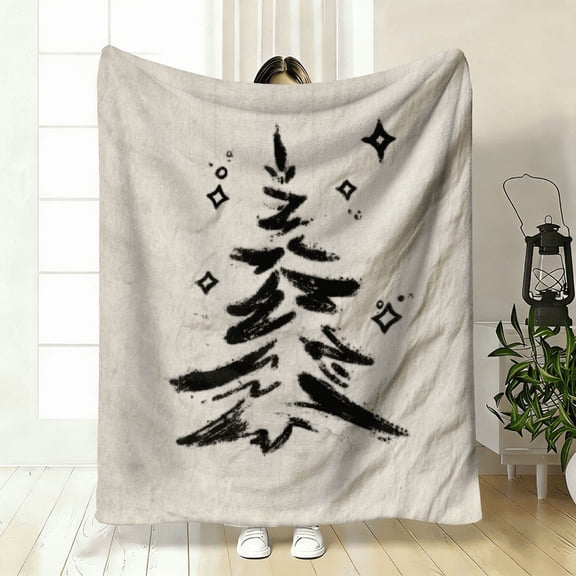 1pc ComfortableAbstract Christmas Tree Pattern Flannel Blanket, Soft Printed Flannel Blanket Suitable for All Year Round , Perfect Gift for Family and Friends