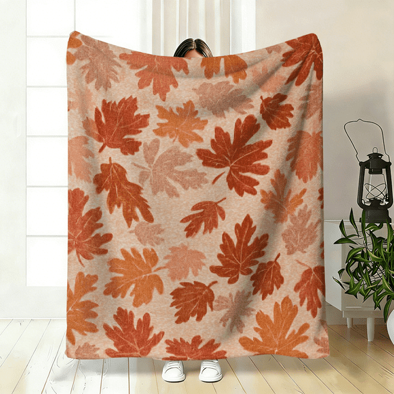 1pc ComfortableAutumn Leaf Pattern BackgroundFlannel Blanket Soft Printed , Suitable for All Year Round .Perfect Gift for Family and Friends