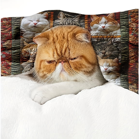 1pc Comfy Cat Lover Plush Fleece Blanket - Perfect For Couch Naps, Office Breaks And Christmas Decorations | The Perfect Gift For All Seasons, For Girlfriend, Partner