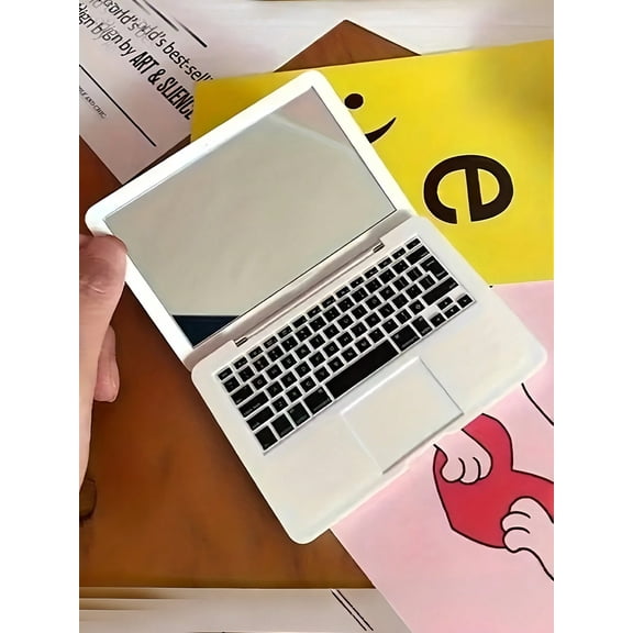 1pc Compact Foldable Makeup Mirror, Pocket-Sized (Similar To Laptop Design) WHite