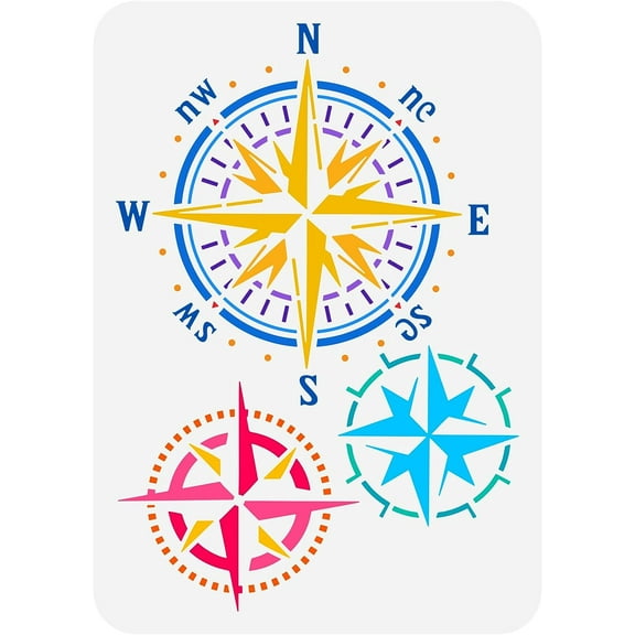 1pc Compass Painting Stencil 29.7x21cm Hollow Out 3 style Vintage Compass Craft Stencil Reusable Nautical Drawing Template for Scrapbook Fabric Tiles Floor Furniture Wood