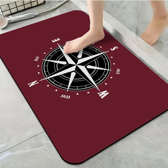 1pc Compass Rose on Maroon Background Bathroom Rug Bathroom Decor and Accessories- Durable,Anti Slip,And Quick Drying,Suitable For Indoor/outdoor Use - Perfect For Bathrooms,Bedrooms,Kitchens