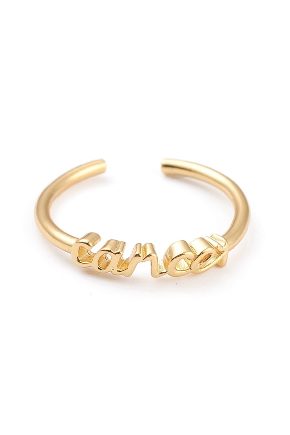 1pc Constellation/Zodiac Sign Brass Cuff Rings Open Rings Real 18K Golden Plated Cancer word: 15x3.5mm Size 7 1/4(17.5mm)