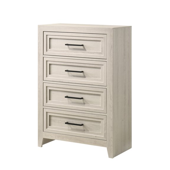 1pc Contemporary Four Drawer Chest Geometric Design Off-White Finish Wooden Furniture