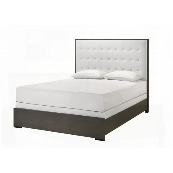 Full Size Wooden Platform Bed Frame with Button Tufted Headboard, Gray for Bedroom