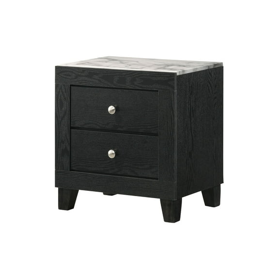 1pc Contemporary Modern White Faux Marble Top 2 Drawers Nightstand Black Finish Bedroom Furniture