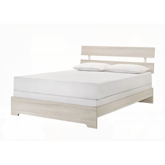 1pc Contemporary Rustic Bed Frame in White Wash Finish, 1pc Platform Bed Slat Headboard