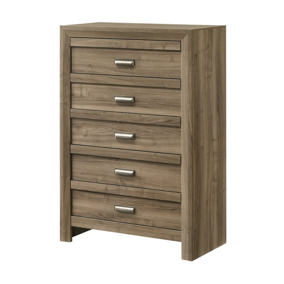 1pc Contemporary Style Five Drawers Storage Tall Chest Wooden Bedroom Furniture Light Brown Warm Wood Finish
