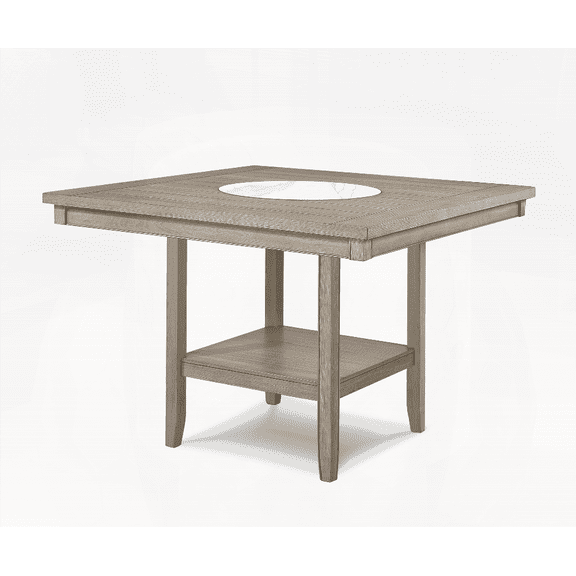 1pc Contemporary Transitional Counter Height Dining Table with 20-Inch Faux Marble Lazy Susan, Tan/Beige Gray Finish, Solid Wood & Wood Veneers, for Small Spaces & Family Meals