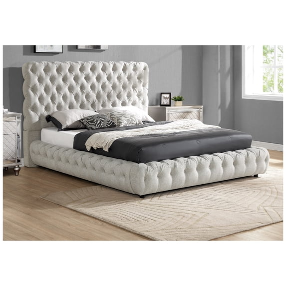 1pc Contemporary Upholstered Queen Bed Tufted Headboard and Footboard Bedroom Furniture Gray