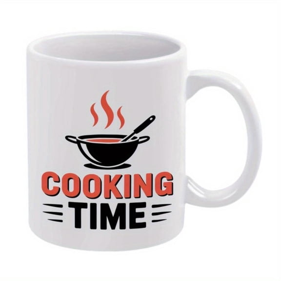 1pc Cooking Time Mug 11oz Ceramic Coffee Cup with Bold Red Lettering Simmering Saucepan Design Hand Wash Only Ideal Birthdays Holidays Weddings Office Home Use Kitchen Mug Vibrant