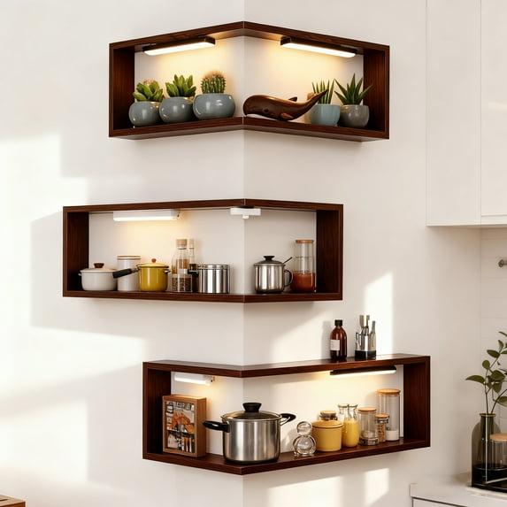 1pc Corner Floating Shelves, Floating Shelves Unit, Wall Mounted Storage, Modern Home Organization, Two-Tier Design, Space Saving Solution, Easy Installation, Living Room Decor