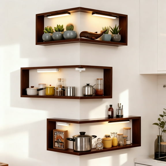 1pc Corner Floating Shelves, Floating Shelves Unit, Wall Mounted Storage, Modern Home Organization, Two-Tier Design, Space Saving Solution, Easy Installation, Living Room Decor