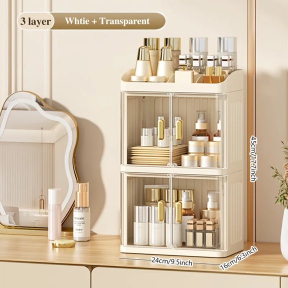 1pc Cosmetic Storage Box, Transparent Door Display Cabinet with Lipstick Holder, Magnetic Closure Design.
