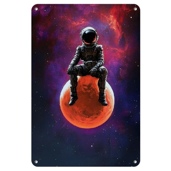 1pc Cosmic Fantasy Metal Tin Sign - on Moon Art, 8x12 Inch - Vibrant Space-Themed Wall Decor for Home, Coffee Shops, Bars, Moon Decor, 2D, Perfect for Room Decor