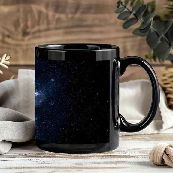 1pc Cosmic Starry Night Ceramic Mug Black with Print Coffee Tea and Drinks Ideal Family Friends and Classmates Coffee Bar Accessories