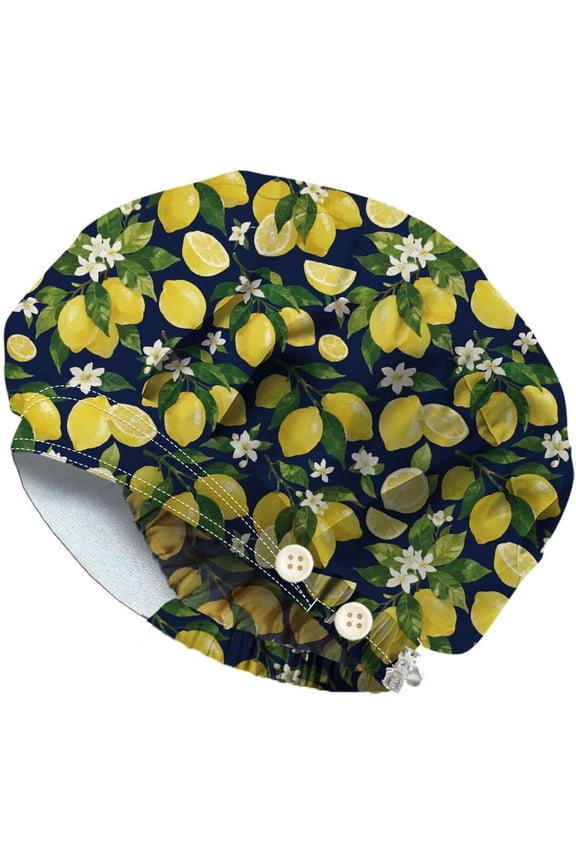 1pc Cotton Adjustable Printed Bouffant Hats Working Caps for Women Men with Button Lemon Inner Diameter: 400-600mm