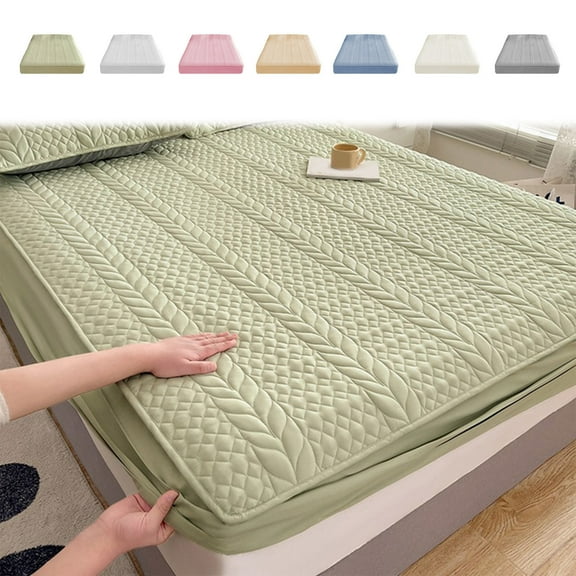 1pc Cotton Quilted Fitted Sheet Mattress Protector Winter Warm Breathable Non-slip Cover Skin-friendly Fabric Fits Most Mattresses Easy to Install and Clean for Home Use, 150*200 cm, By UKHCCC