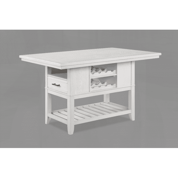 1pc Counter Height Dining Table with Storage (Drawer & Shelf) & Wine Rack - White Finish for Small Spaces