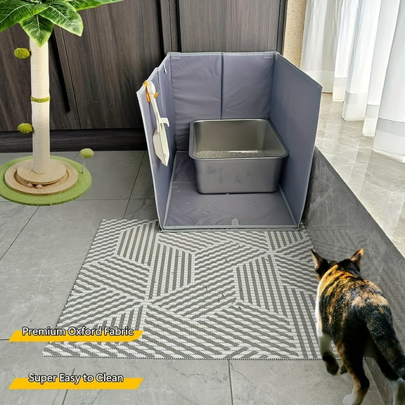 1pc Cover & Fence for Litter Box | Hygienic Cat Litter Enclosure with Dirt-Blocking Panel, Compatible for Most Litter Trays, Ideal for Multi-Cat Households & Renters